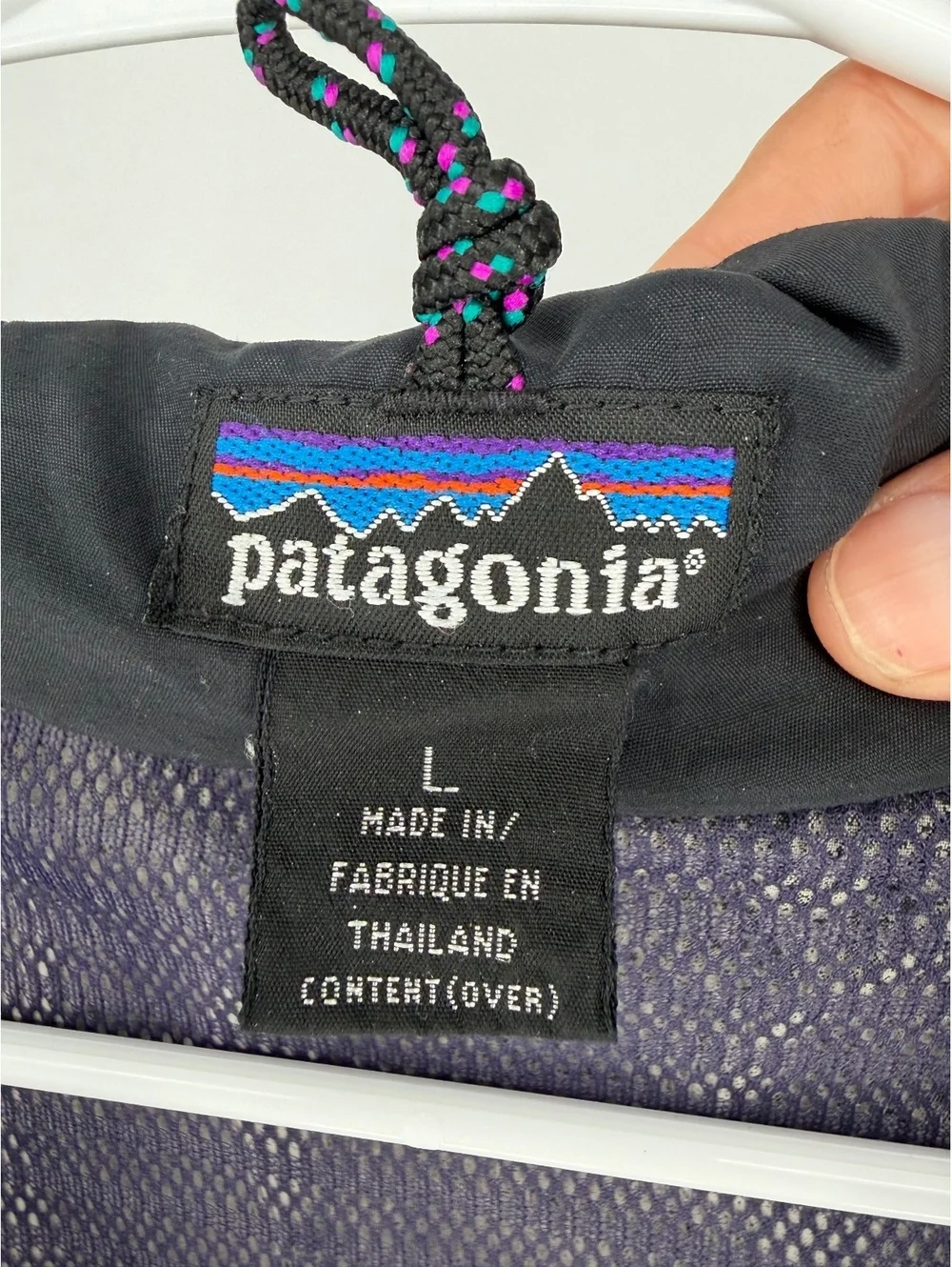 Patagonia Large Nylon Hooded Jacket with Purple and Blue Accents